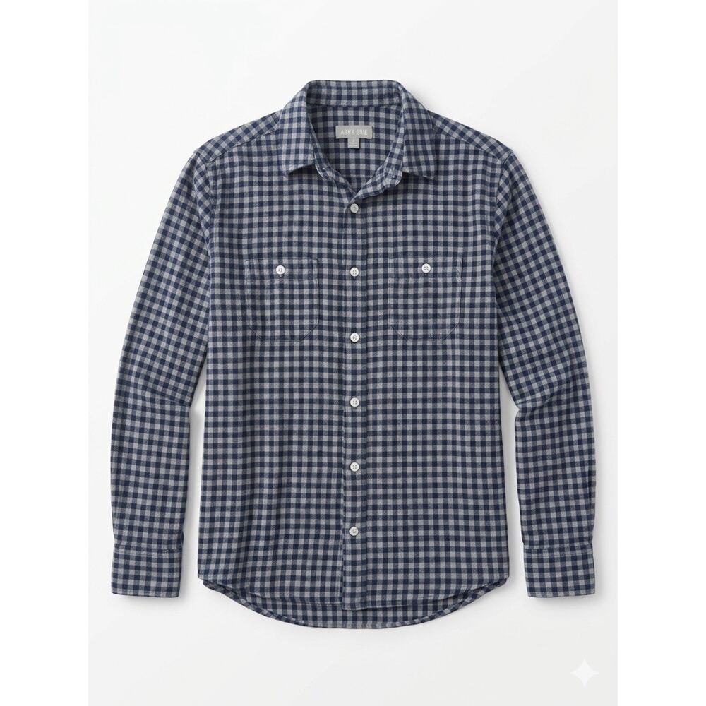 Ash & Erie Men’s Small Standard Fit Blue Gingham Flannel Long Sleeve Button Up